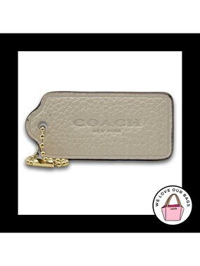 COACH HANG TAG 2.25" Bag Charm Keychain Fob New York Chalk White Pebbled Leather